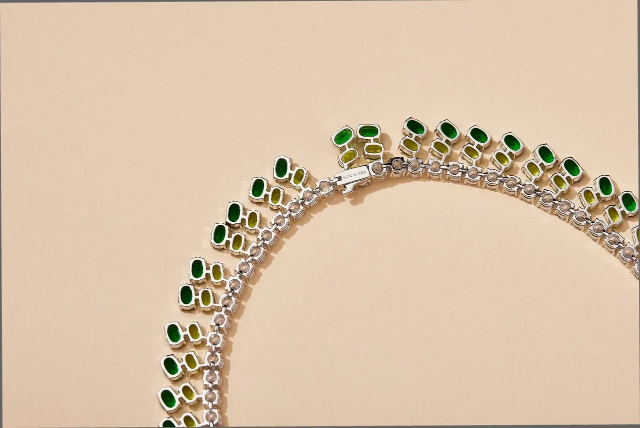 Green and Clear Gemstone Multi-Row Collar Necklace 3