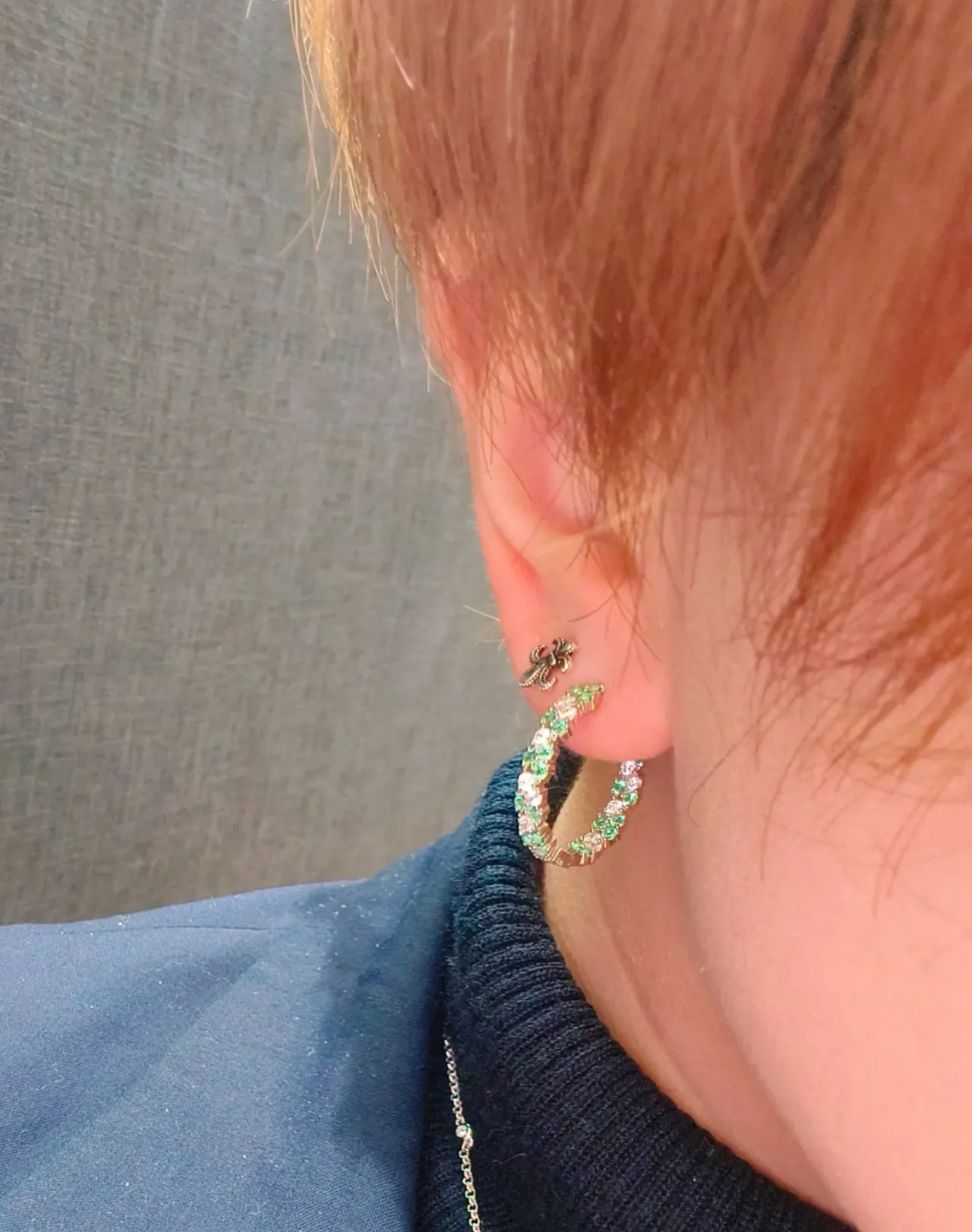 Green and White Pavé Hoop Earrings 2