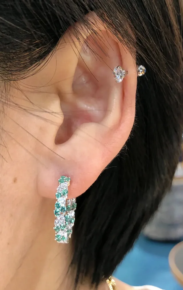 Green and White Pavé Hoop Earrings 3