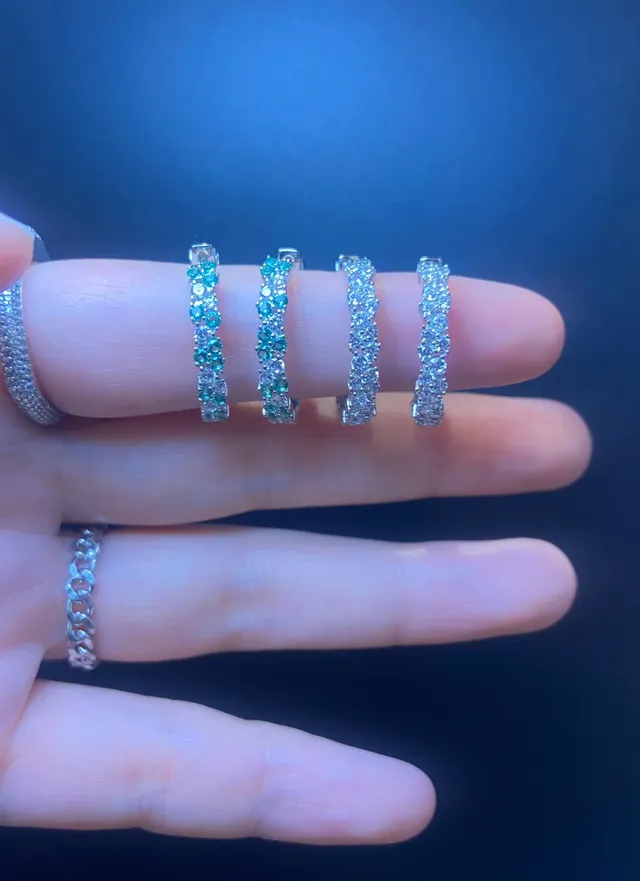 Green and White Pavé Hoop Earrings 4