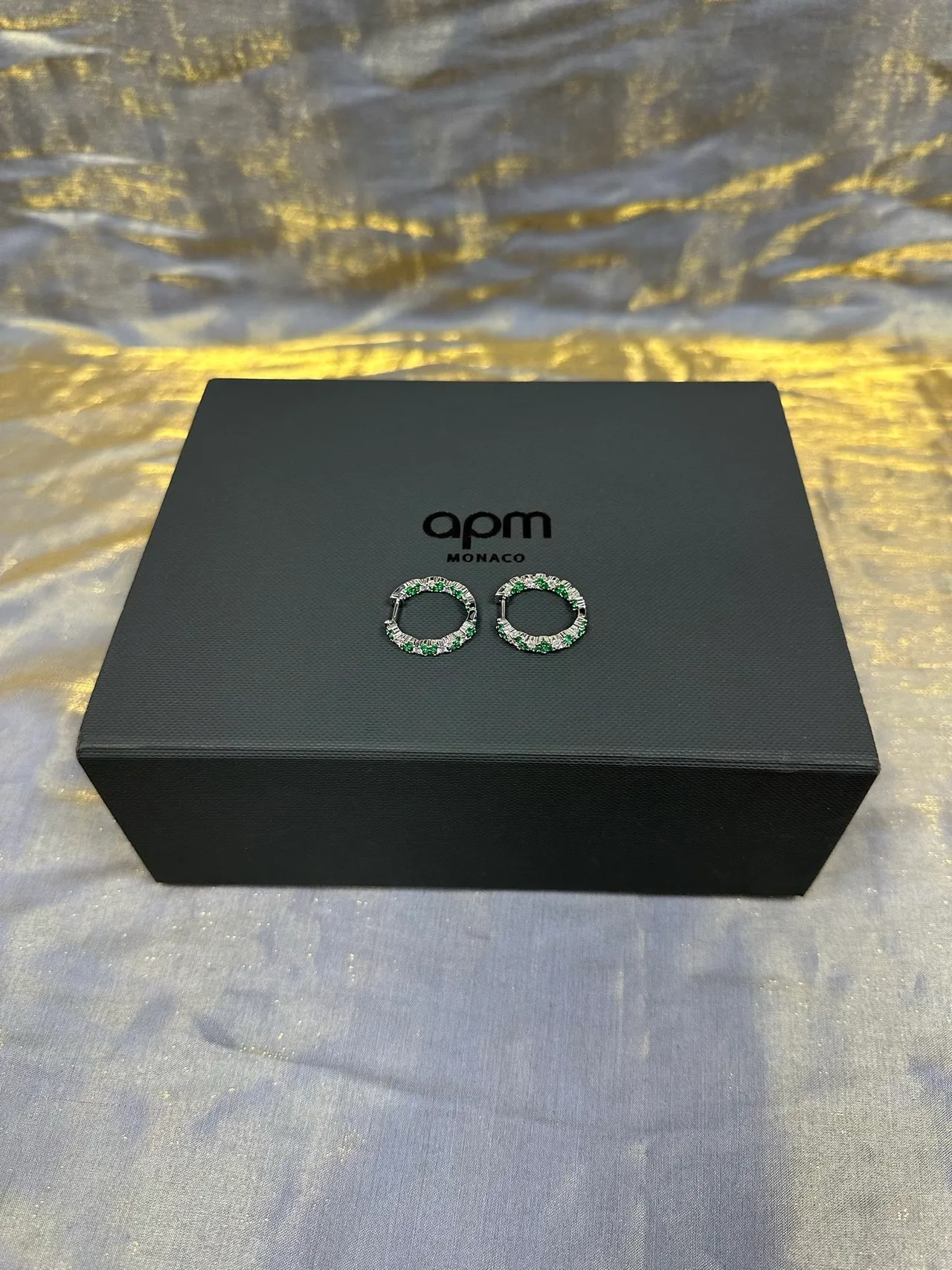 Green and White Pavé Hoop Earrings 6
