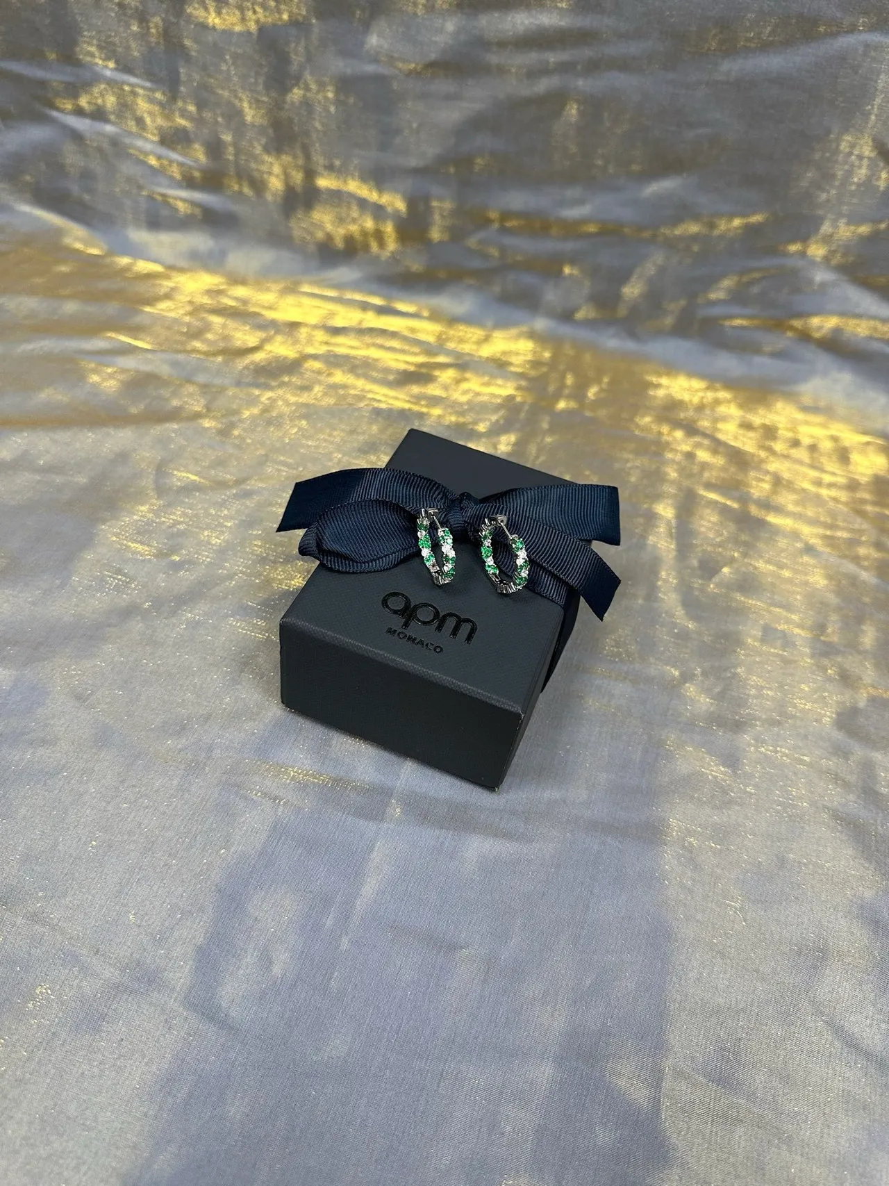 Green and White Pavé Hoop Earrings 7