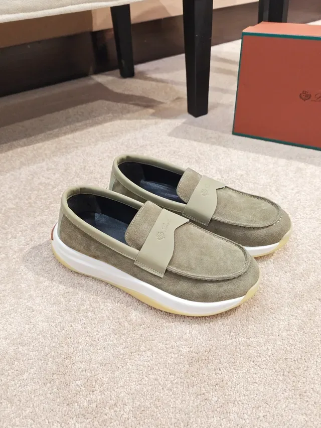 Green Beige Suede Upper Moc-Toe Construction Loafer 4