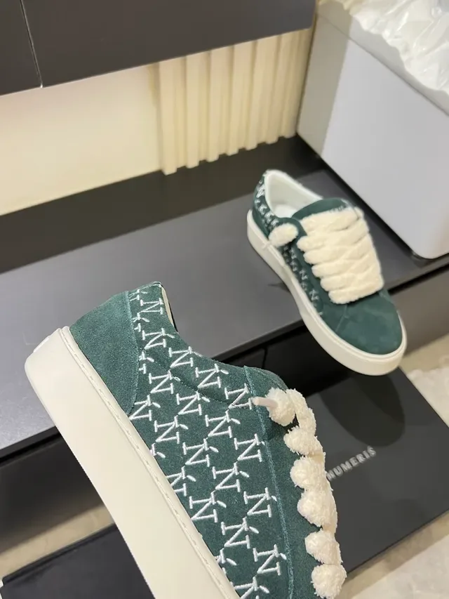 Green White Suede Plush Strap Closure Sneakers 3