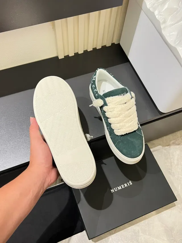 Green White Suede Plush Strap Closure Sneakers 4