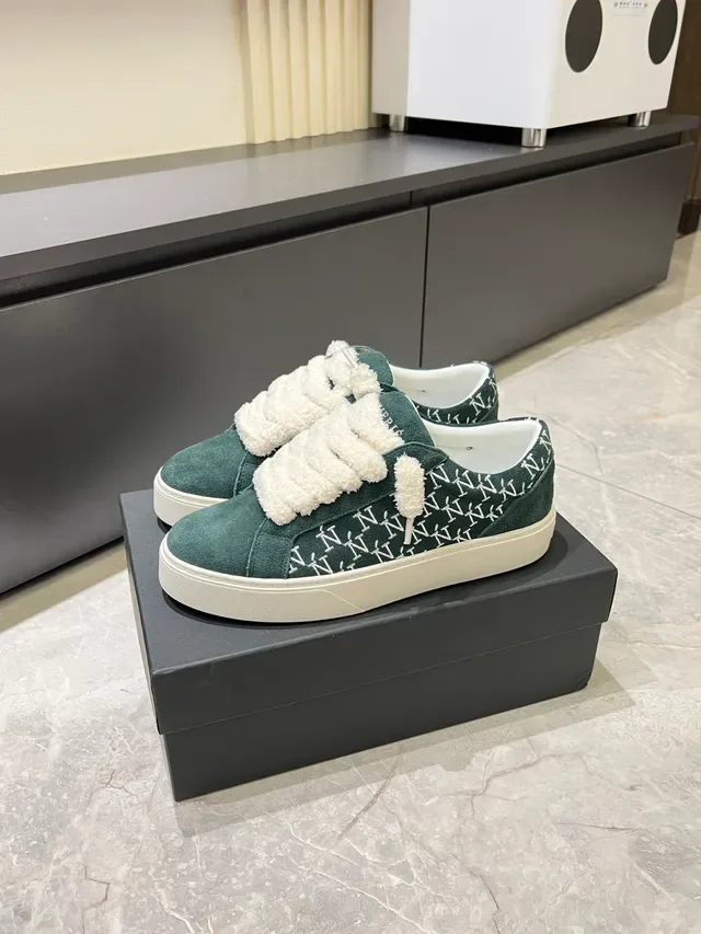 Green White Suede Plush Strap Closure Sneakers 5