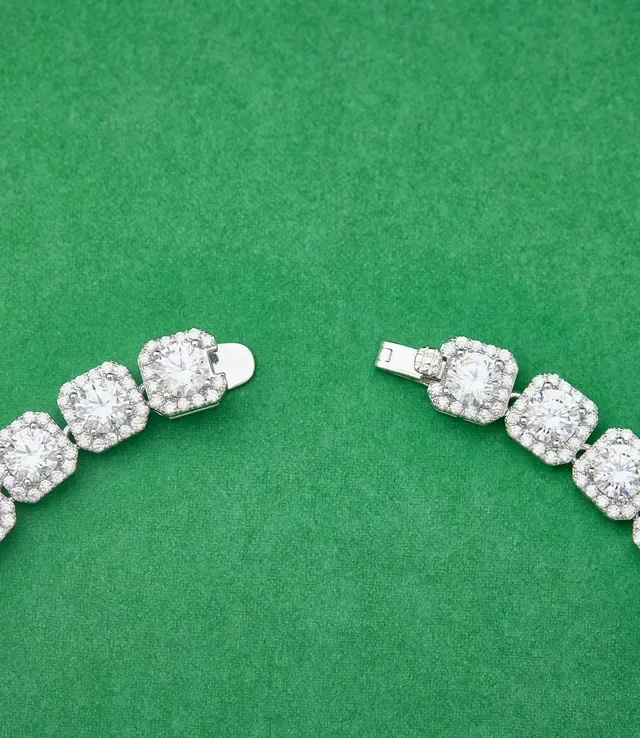 Halo-Set Square Stone Link Necklace 2
