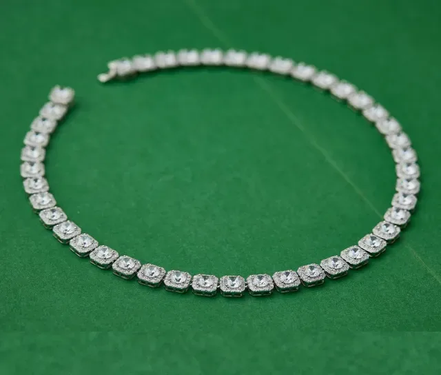 Halo-Set Square Stone Link Necklace 5