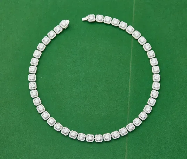 Halo-Set Square Stone Link Necklace 6