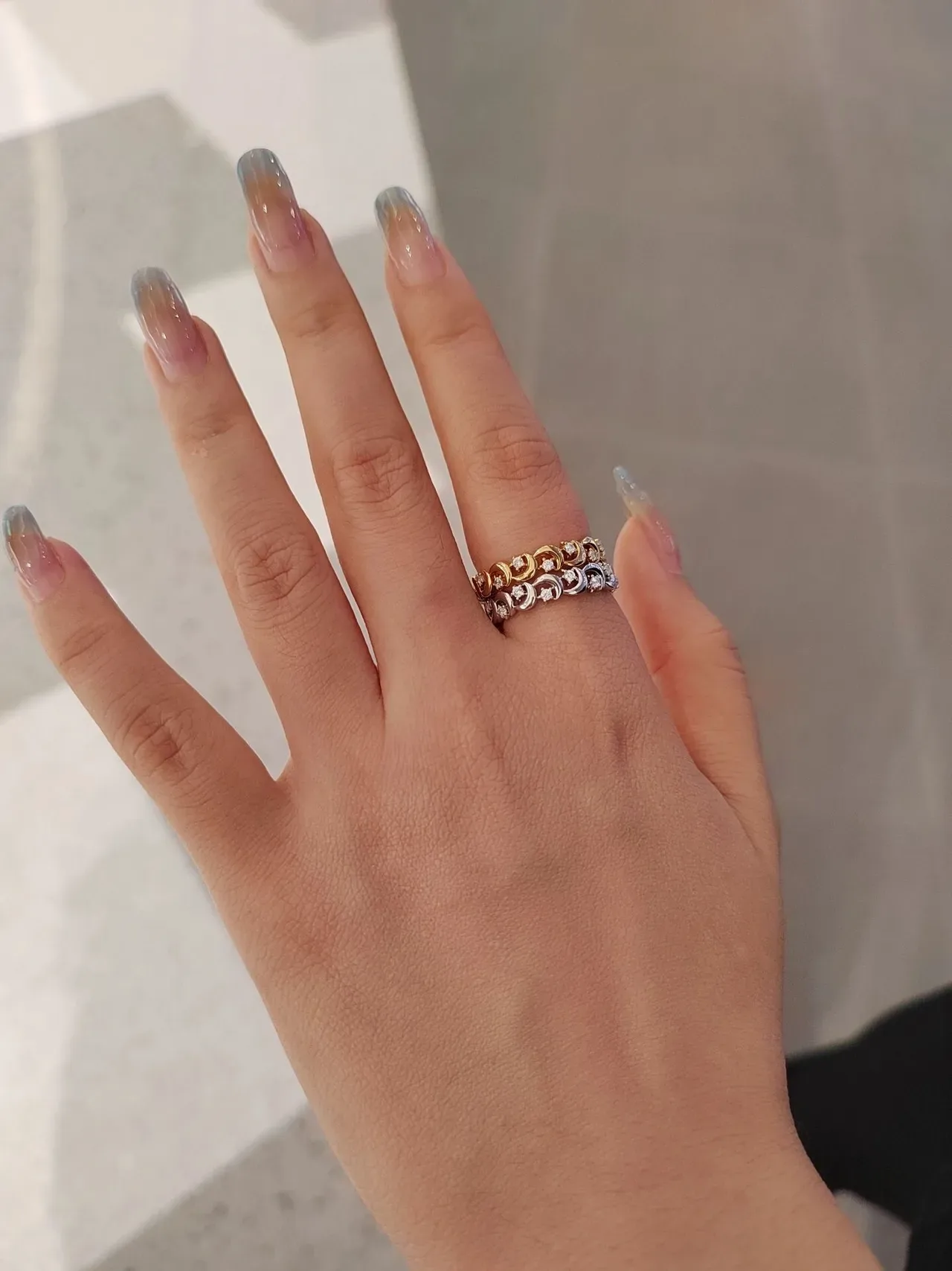 HEFANG Blue Gold Pavé-Set Multi-Stone Ring 4