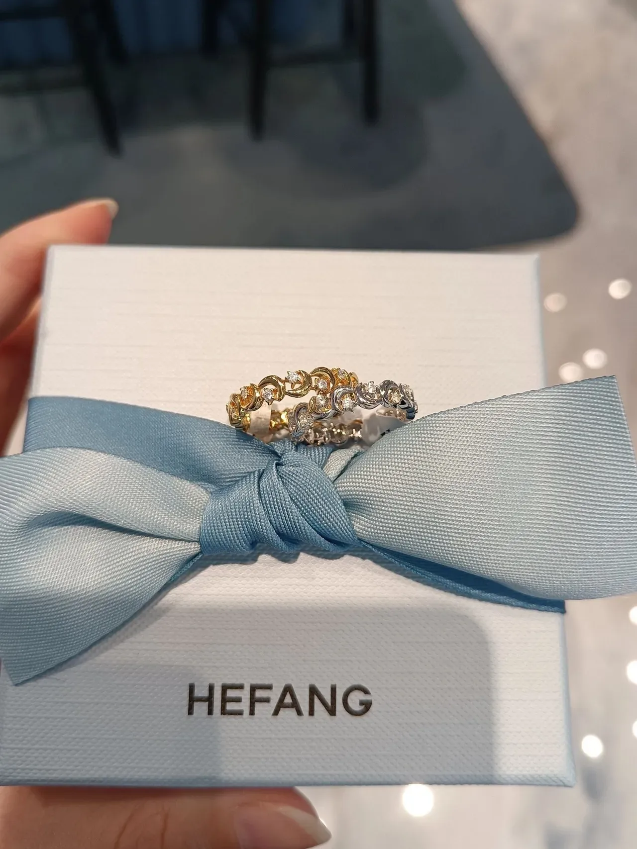 HEFANG Blue Gold Pavé-Set Multi-Stone Ring 8