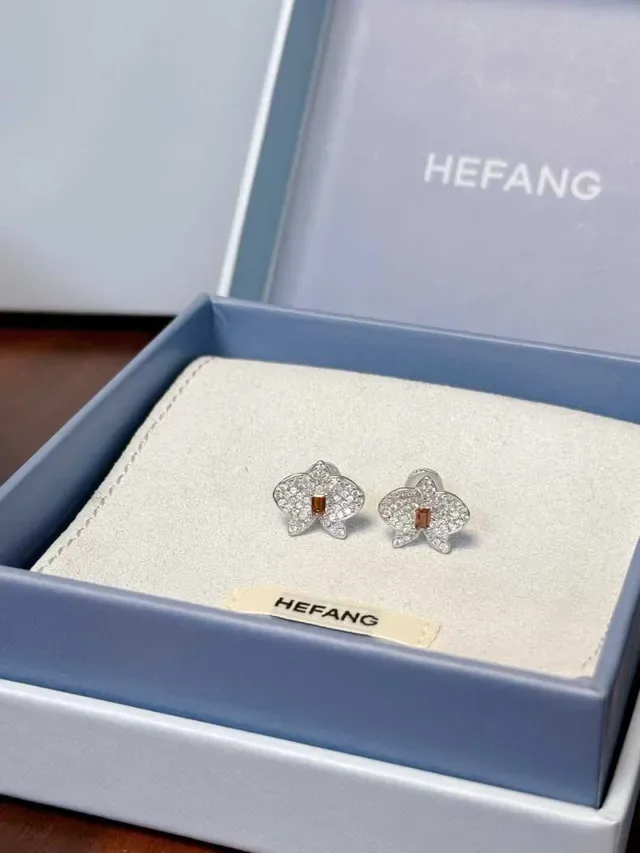 HEFANG Floral Pavé Crystal Stud Earrings 4