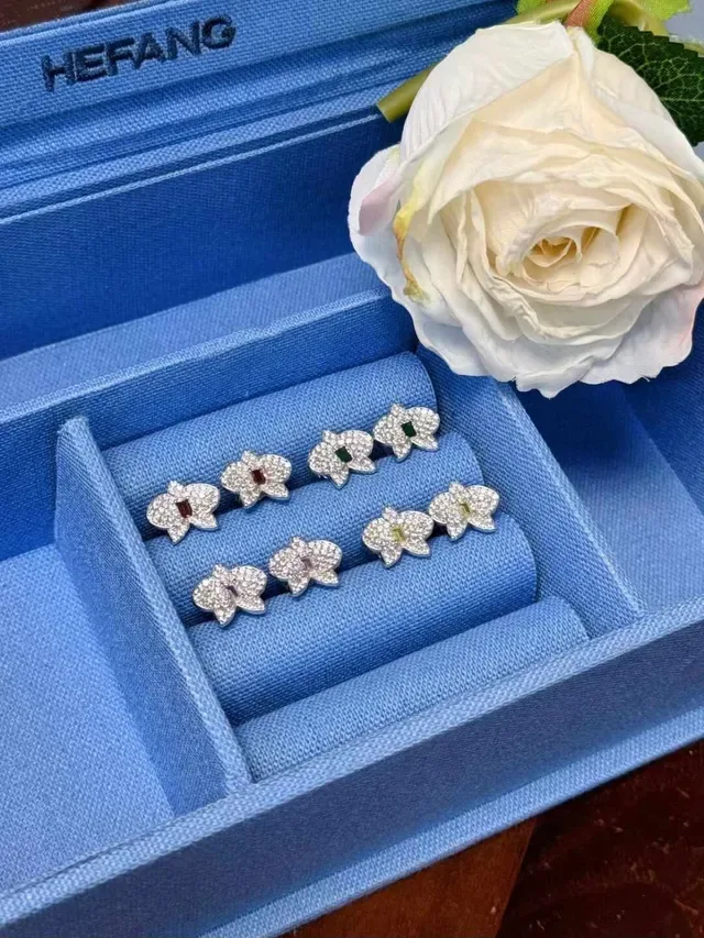 HEFANG Floral Pavé Crystal Stud Earrings 8