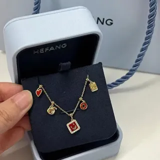 HEFANG 金色 多 charm 珐琅项链
