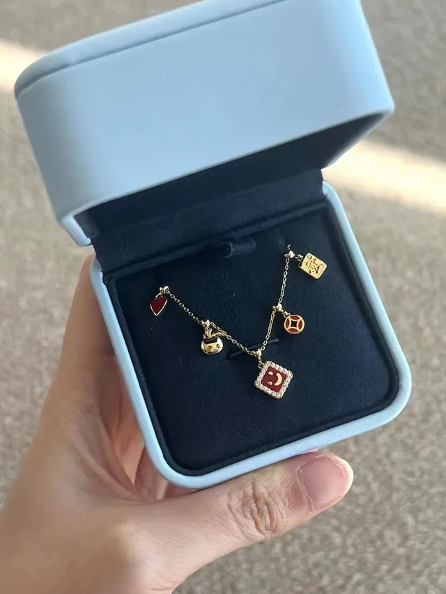HEFANG Gold-Tone Multi-Charm Enamel Necklace 8