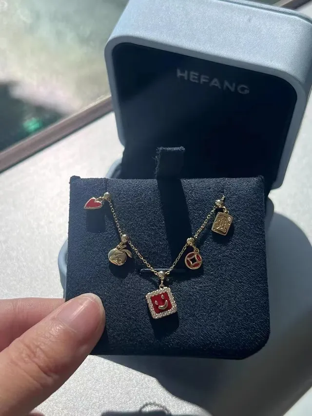HEFANG Gold-Tone Multi-Charm Enamel Necklace 9
