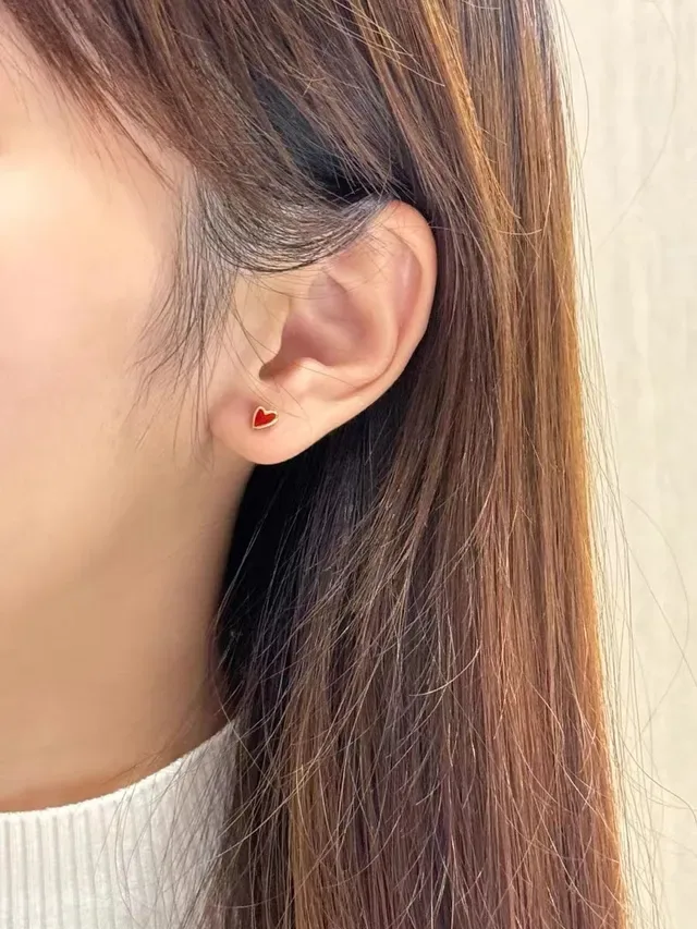 HEFANG Heart Enamel Stud Earrings 6
