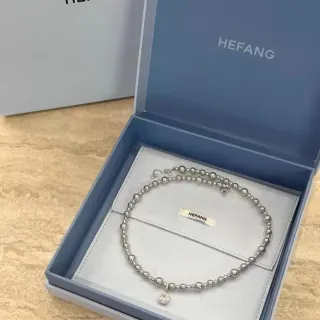 HEFANG Silver Gray Beaded Chain Spherical Metallic Beads Necklace