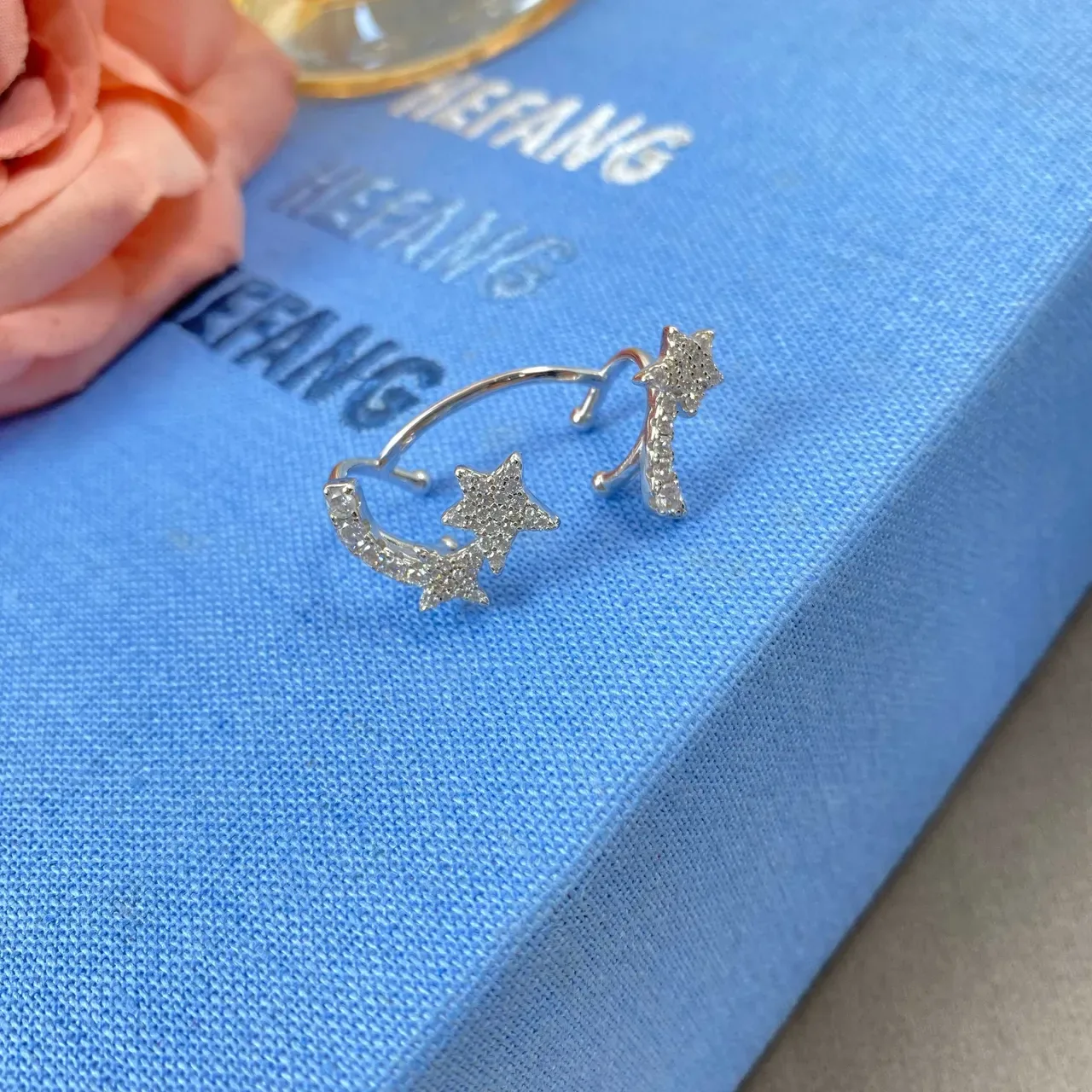 HEFANG Silver Transparent Pavé-Set Celestial Motif Earrings 7