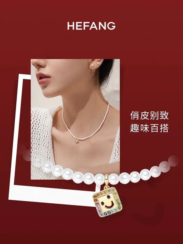 HEFANG White Gold Pearl Strand Smiley Face Charm Bracelet 5