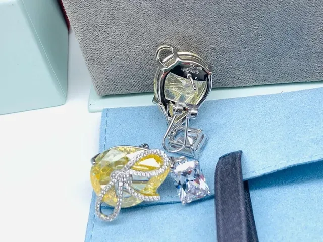 HEFANG Yellow Gemstone Bow Motif Drop Earrings 5