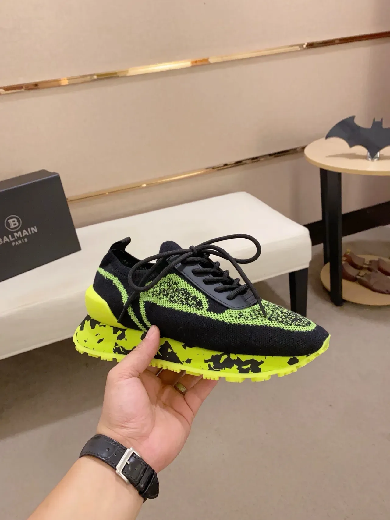 Knit Upper Neon Green Black Camo Pattern Sneaker 4