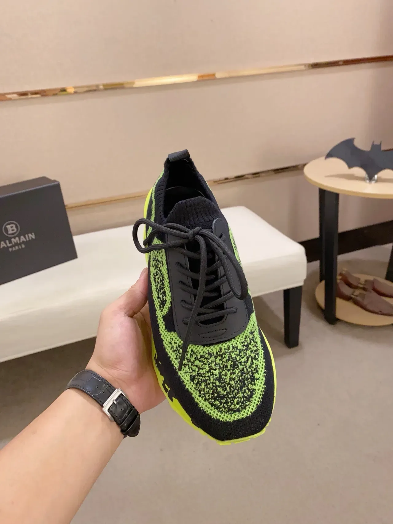 Knit Upper Neon Green Black Camo Pattern Sneaker 5