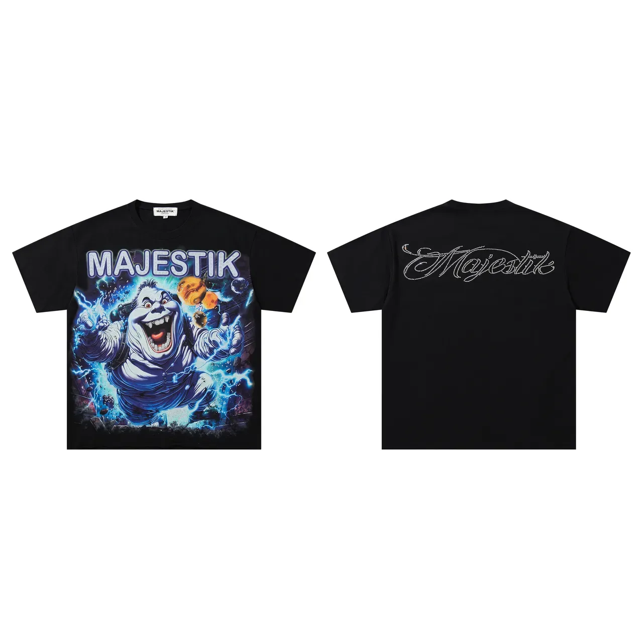 MAJESTIK Graphic-Print Rhinestone-Back Black T-Shirt 2