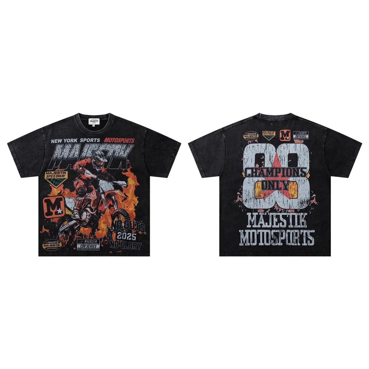 Majestik Motocross Champions 88 Distressed Black Graphic T-Shirt 2