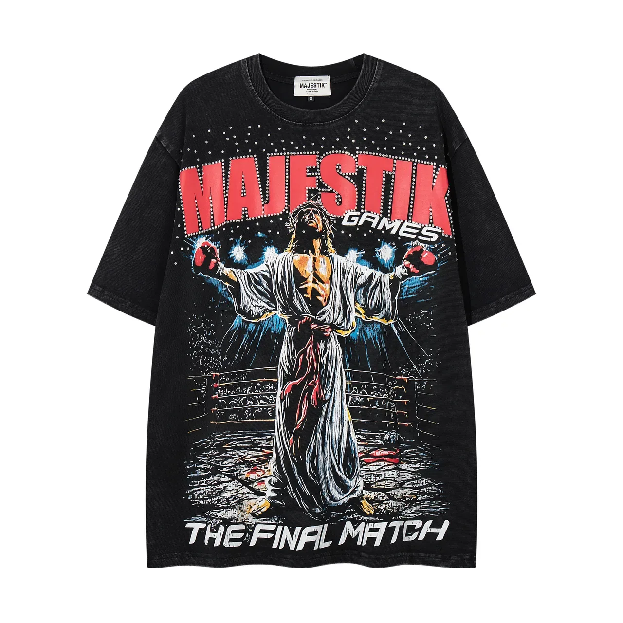 MAJESTIK Oversized Distressed Black Graphic T-Shirt 3