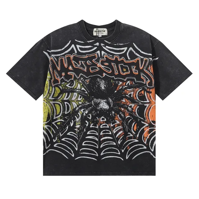 MAJESTIK Spiderweb Graphic Distressed Black T-Shirt 3