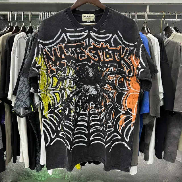 MAJESTIK Spiderweb Graphic Distressed Black T-Shirt 4