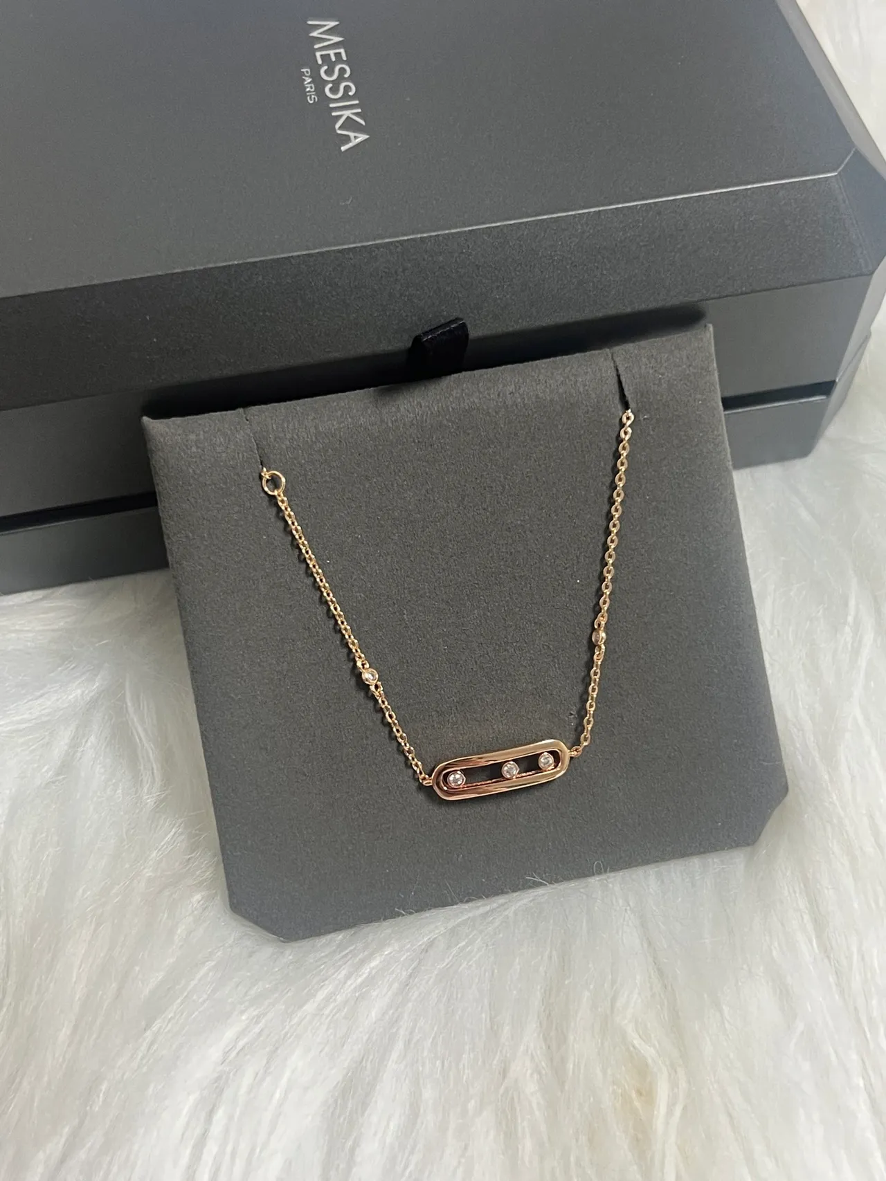 Messika Move Silver Black Chain Elongated Bar Pendant Necklace 2