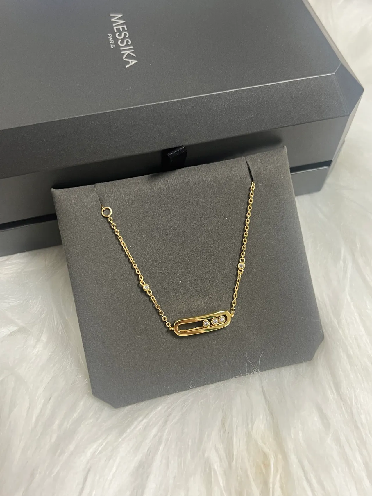 Messika Move Silver Black Chain Elongated Bar Pendant Necklace 3