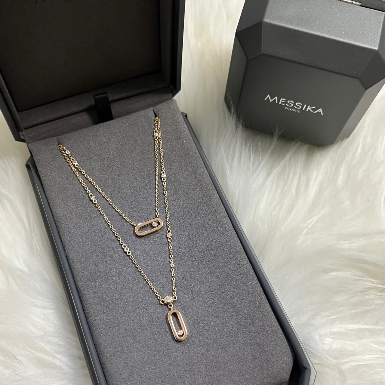 Messika Pavé Oval Pendant Dual-Layer Chain Necklaces 3