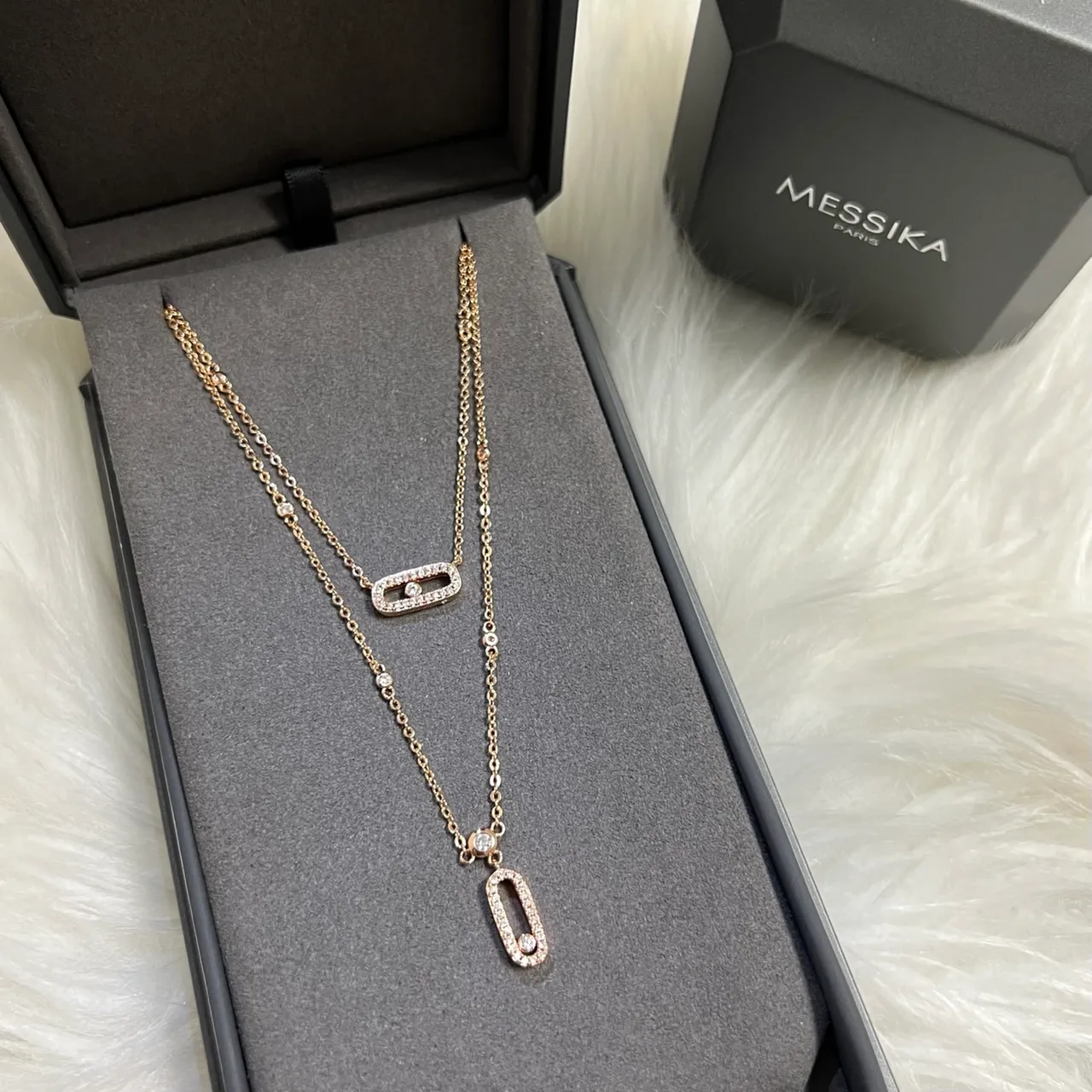 Messika Pavé Oval Pendant Dual-Layer Chain Necklaces 5