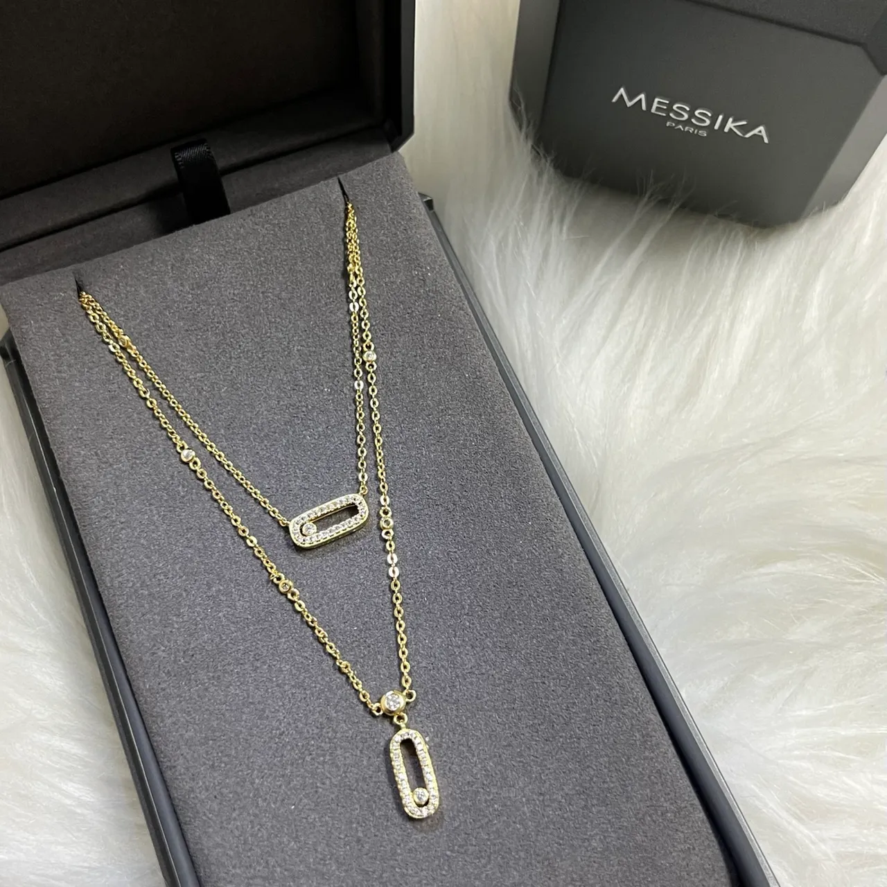 Messika Pavé Oval Pendant Dual-Layer Chain Necklaces 6