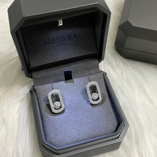 Messika Silver Black Pavé Diamond Halo Oval Frame Earrings