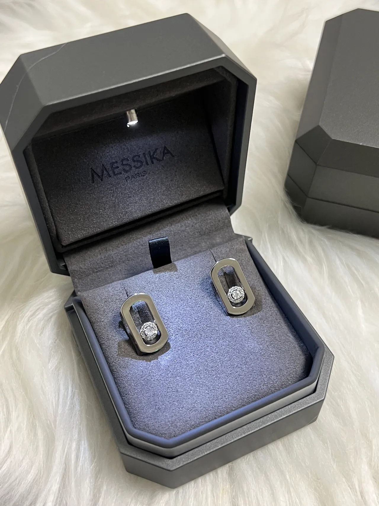 Messika Silver Black Pavé Diamond Halo Oval Frame Earrings 4