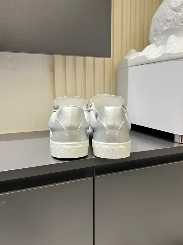 Metallic Silver Low-Top Lace-Up Sneakers 2