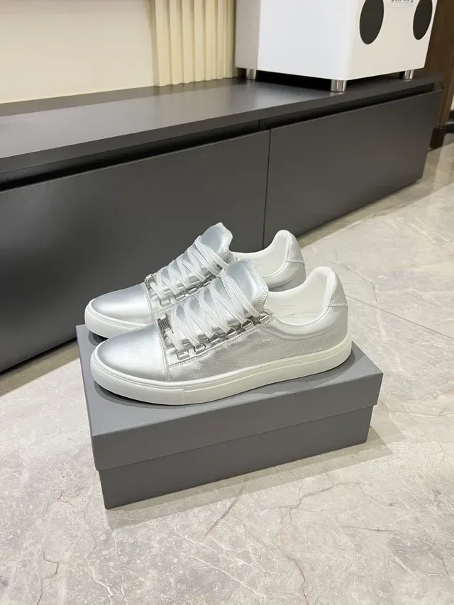 Metallic Silver Low-Top Lace-Up Sneakers 5