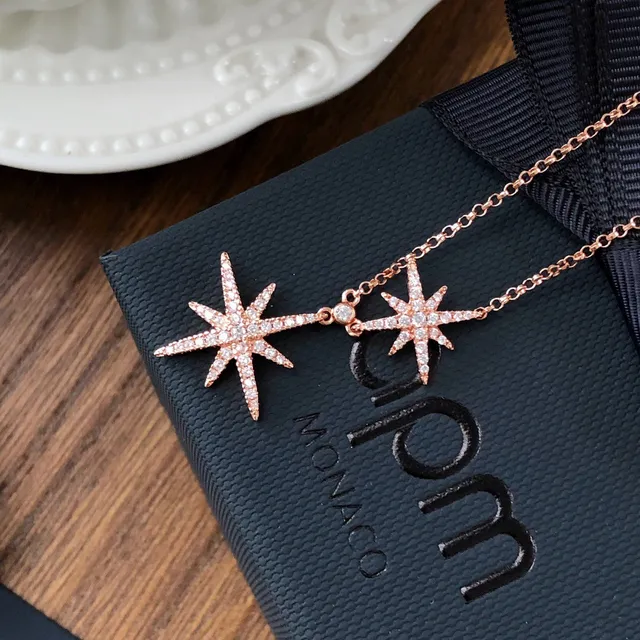 Monaco Dual Star Rose Gold Pendant Necklace 3