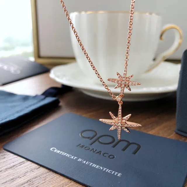 Monaco Dual Star Rose Gold Pendant Necklace 8