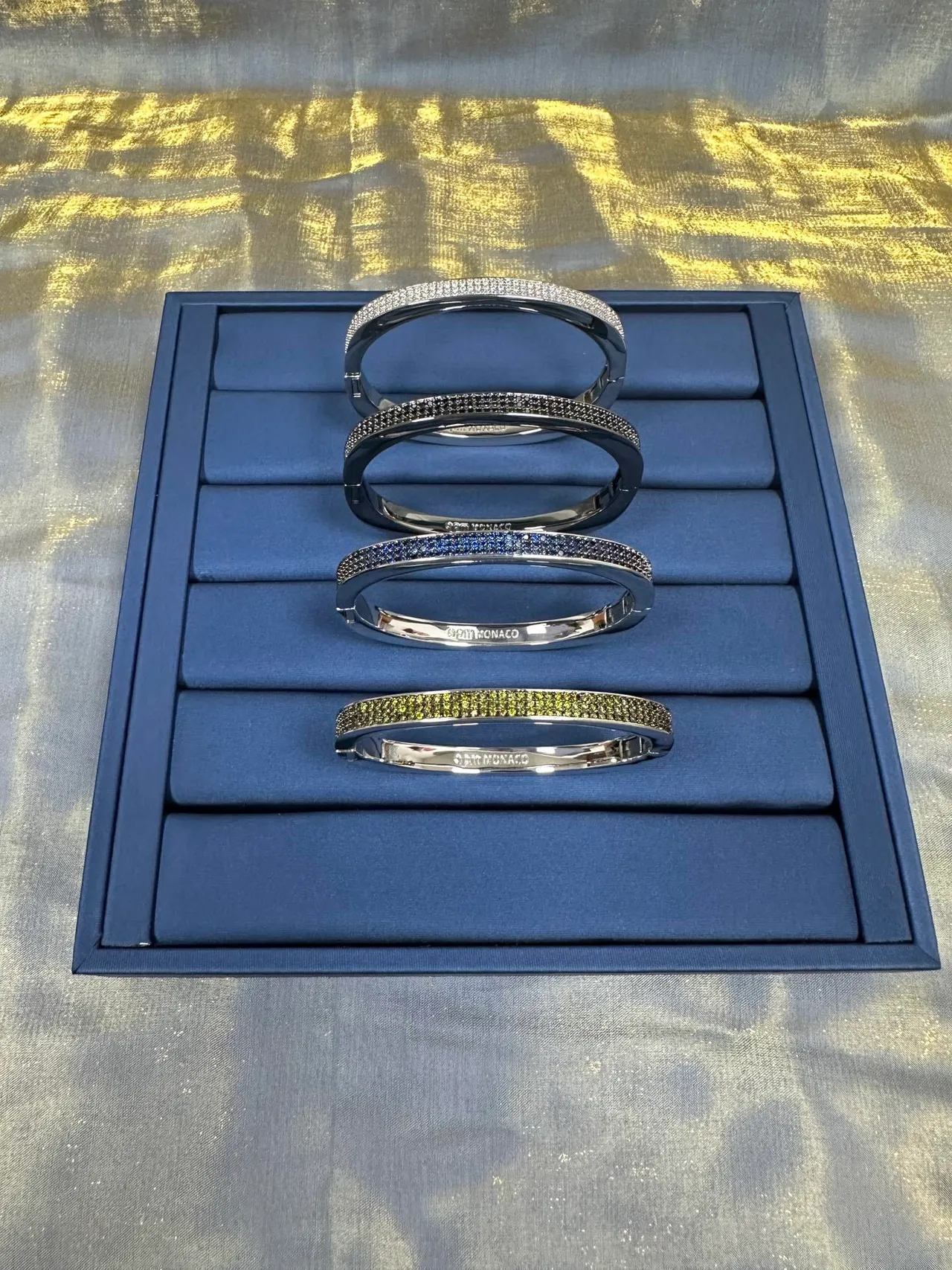 Monaco Pavé-Set Blue Stone Hinged Bangle Bracelet 8