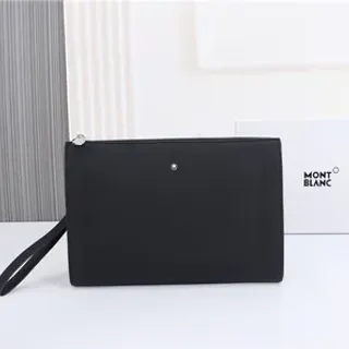 Montblanc Black Silver Rectangular Silhouette Grained Leather Texture Wristlet