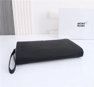 Montblanc Black Silver Rectangular Silhouette Grained Leather Texture Wristlet 4