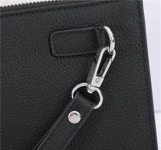 Montblanc Black Silver Rectangular Silhouette Grained Leather Texture Wristlet 5