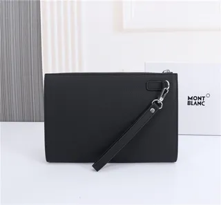 Montblanc Black Silver Rectangular Silhouette Grained Leather Texture Wristlet 6