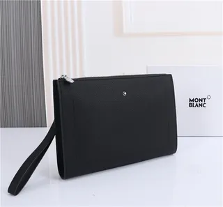 Montblanc Black Silver Rectangular Silhouette Grained Leather Texture Wristlet 8