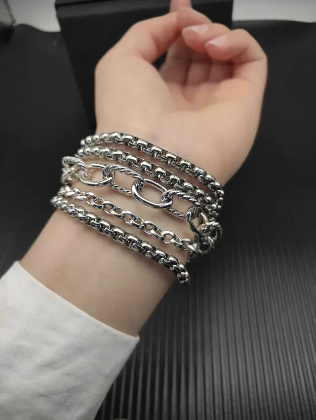 Multi-Row Mixed Link Silver-Tone Chain Bracelet 5